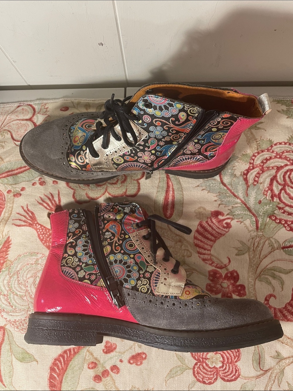 Embassy London "Hatter" Floral Paisley Leather Brogue Ankle Boots Multicolor - Picture 5 of 9